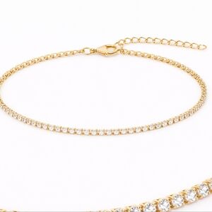 Gold Small Diamond Anklet | 8.5" + 2.5" Extender | Dainty Tennis Anklet |